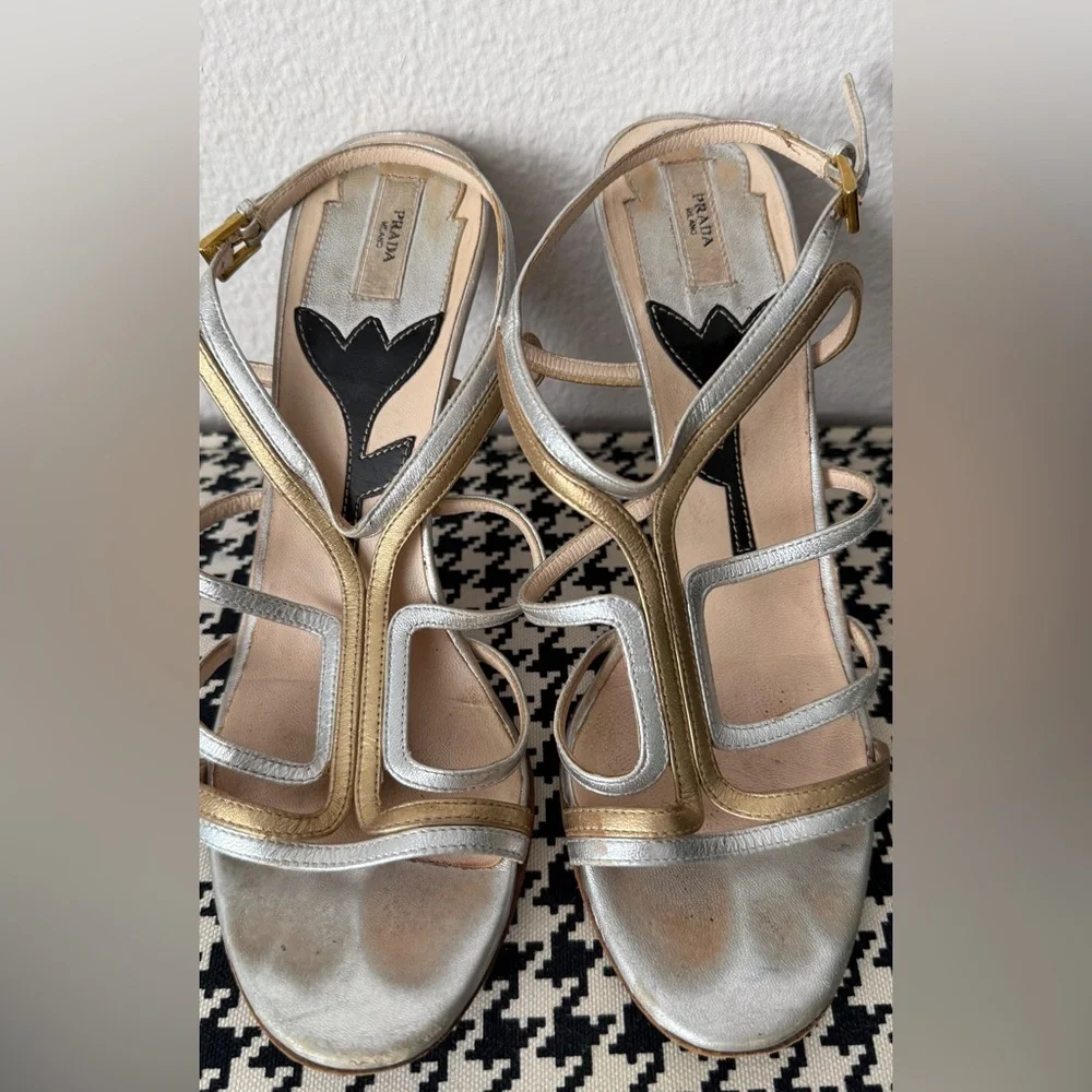 Prada Women's Metallic Strappy Sandals - Picture 8 of 8